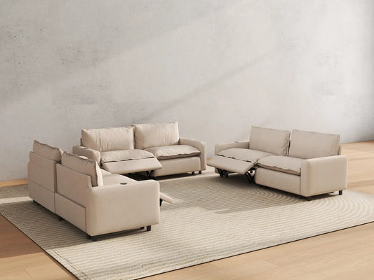 6 Piece Beige Linen Large Space U Shaped Sectionals 6 Seater 6