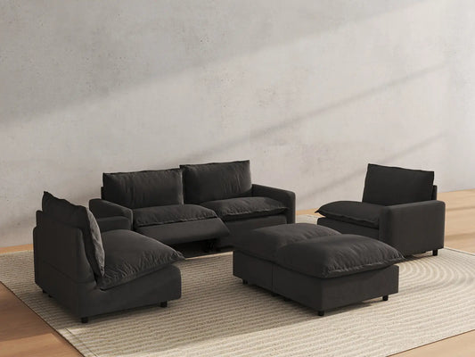 6 Piece Grey Linen Easy Electric U Shaped Sectionals 4 Seater with 2 Ottomans 6