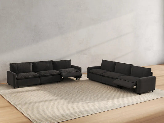 6 Piece Grey Linen Grand Estate V Shaped Sectionals 6 Seater 6