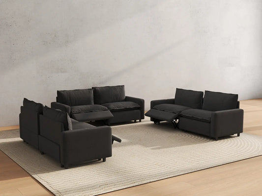 6 Piece Grey Linen Great Room U Shaped Sectionals 6 Seater 6