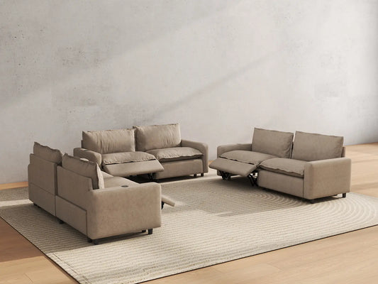 6 Piece Khaki Linen Luxury Villa U Shaped Sectionals 6 Seater 6