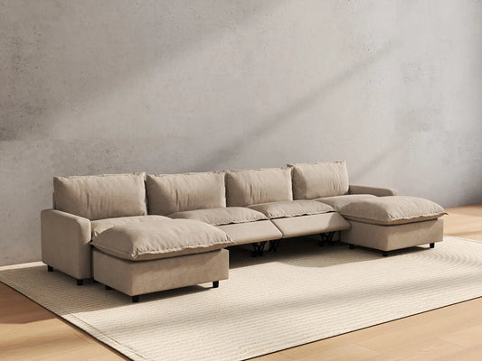 6 Piece Khaki Linen Your Perfect Angle U Shaped Sectionals 4 Seater with 2 Ottomans 6