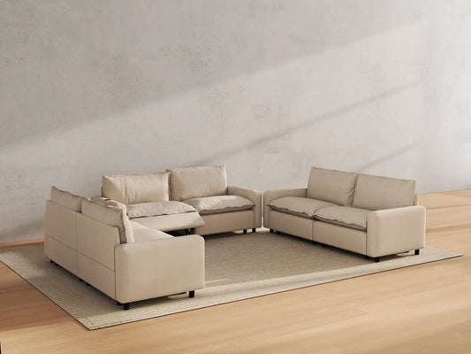 Modular Cero Reclining Sectionals | 6-Piece Beige Linen Grand Estate U-Shaped Sectionals 6-Seater