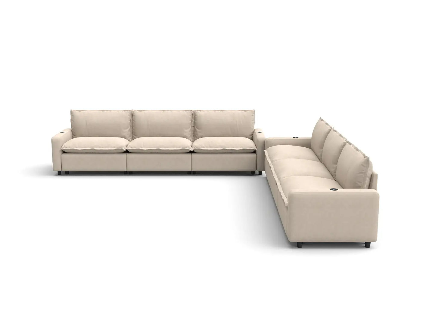 Modular Cero Reclining Sectionals | 6-Piece Beige Linen Grand Estate V-Shaped Sectionals 6-Seater