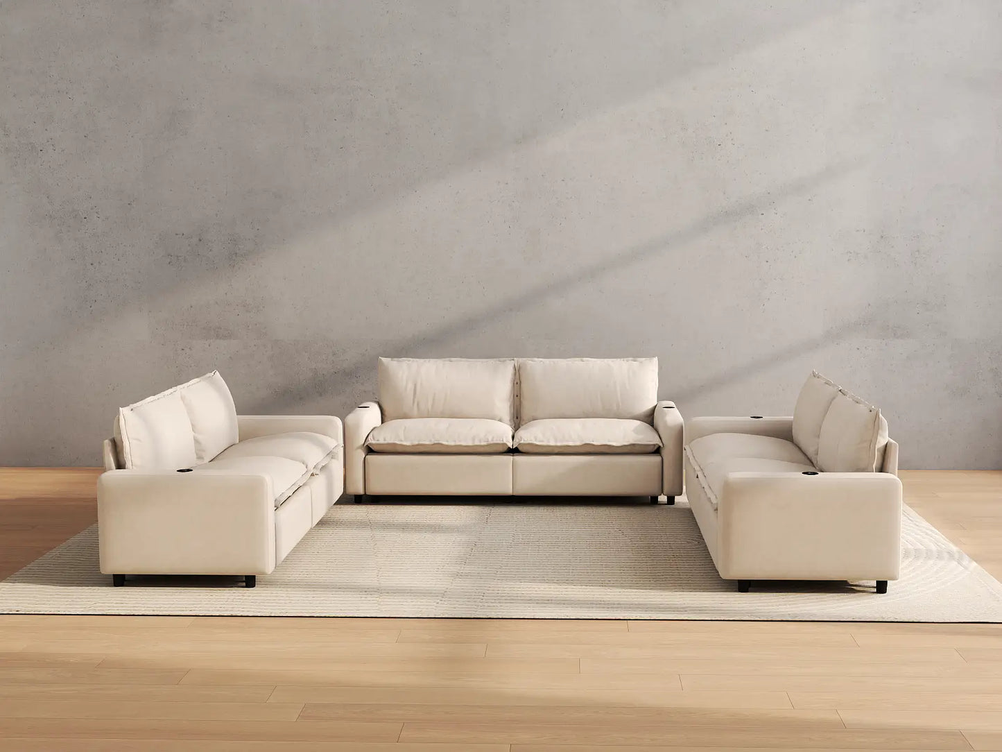 Modular Cero Reclining Sectionals | 6-Piece Beige Linen Large Space U-Shaped Sectionals 6-Seater
