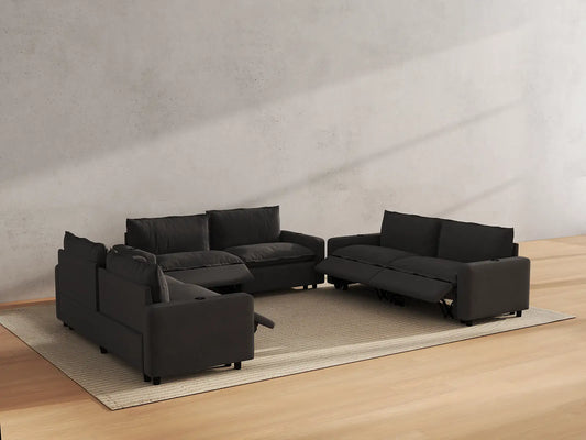 Modular Cero Reclining Sectionals | 6-Piece Grey Linen Grand Estate U-Shaped Sectionals 6-Seater