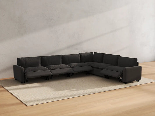 Modular Cero Reclining Sectionals | 6-Piece Grey Linen Grand Estate V-Shaped Sectionals 6-Seater