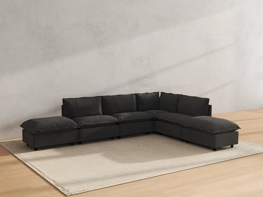 Modular Cero Modular Sectionals | 6-Piece Grey Linen Home Living L-Shaped Sectionals 4-Seater with 2-Ottomans