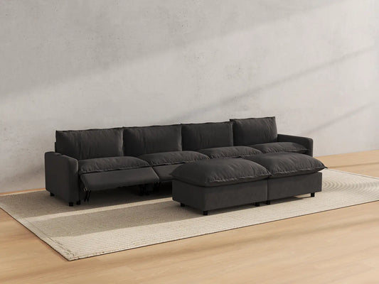 Modular Cero Reclining Sectionals | 6-Piece Grey Linen Large Space Sofa Sets 4-Seater with 2-Ottomans