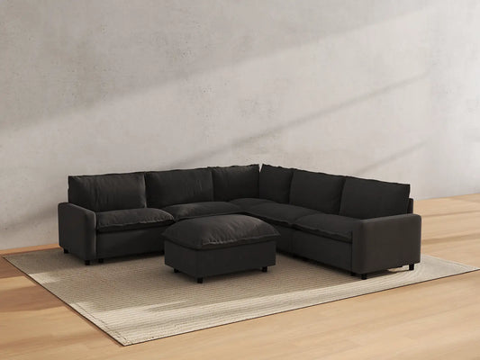Modular Cero Modular Sectionals | 6-Piece Grey Linen Open Plan Sofa Sets 5-Seater with 1-Ottoman