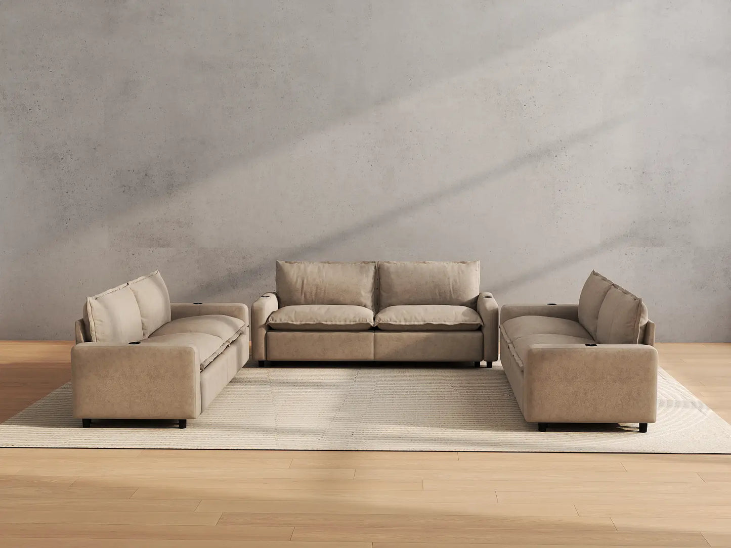 Modular Cero Reclining Sectionals | 6-Piece Khaki Linen Grand Estate U-Shaped Sectionals 6-Seater