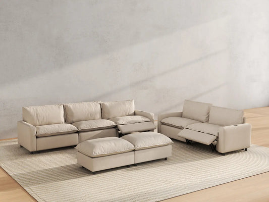 7 Piece Beige Linen Down Filled Back Sofa Sets 5 Seater with 2 Ottomans 6
