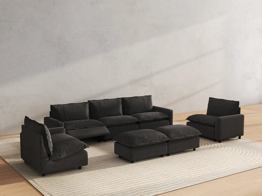 7 Piece Grey Linen Down Filled Back Sofa Sets 5 Seater with 2 Ottomans 6