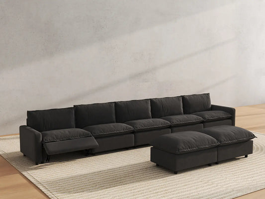 7 Piece Grey Linen Precision Adjust Sofa Sets 5 Seater with 2 Ottomans 6