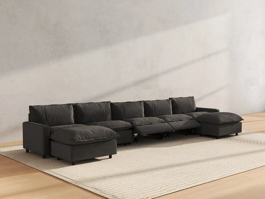 7 Piece Grey Linen Work Or Nap U Shaped Sectionals 5 Seater with 2 Ottomans 6