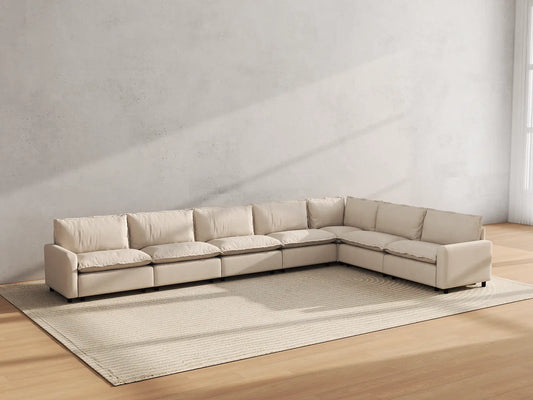 Modular Cero Modular Sectionals | 7-Piece Beige Linen Large Space V-Shaped Sectionals 7-Seater