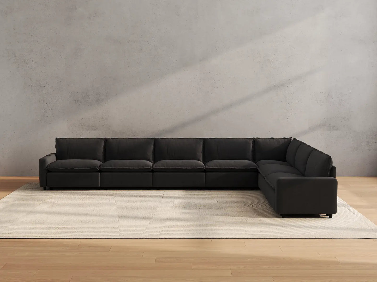 Modular Cero Reclining Sectionals | 7-Piece Grey Linen Large Space V-Shaped Sectionals 7-Seater