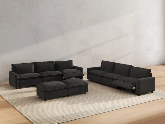 8 Piece Grey Linen Weightless Feel Sofa Sets 6 Seater with 2 Ottomans 6