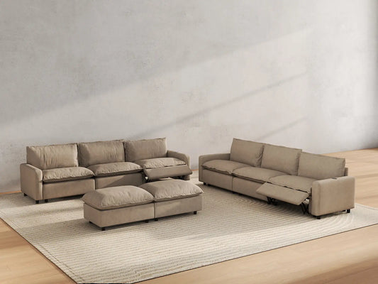 8 Piece Khaki Linen Full Leg Rest Sofa Sets 6 Seater with 2 Ottomans 6