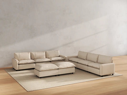 Modular Cero Modular Sectionals | 8-Piece Beige Linen Open Plan Sofa Sets 6-Seater with 2-Ottomans