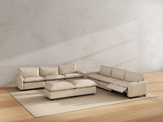 Modular Cero Reclining Sectionals | 8-Piece Beige Linen Open Space Sofa Sets 6-Seater with 2-Ottomans