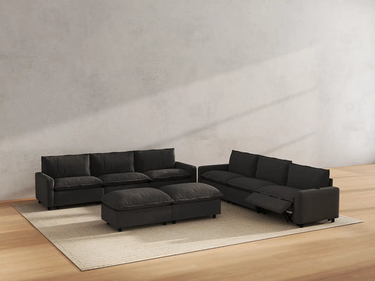 Modular Cero Reclining Sectionals | 8-Piece Grey Linen Open Plan Sofa Sets 6-Seater with 2-Ottomans