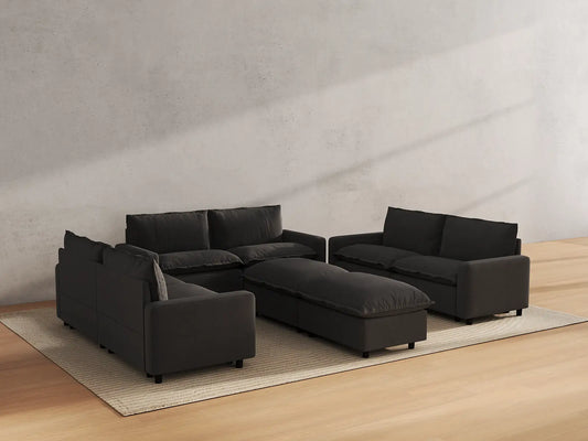 Modular Cero Modular Sectionals | 8-Piece Grey Linen Open Space Sofa Sets 6-Seater with 2-Ottomans