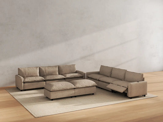 Modular Cero Reclining Sectionals | 8-Piece Khaki Linen Open Plan Sofa Sets 6-Seater with 2-Ottomans