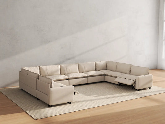 Modular Cero Reclining Sectionals | 9-Piece Beige Linen Grand Estate U-Shaped Sectionals 9-Seater