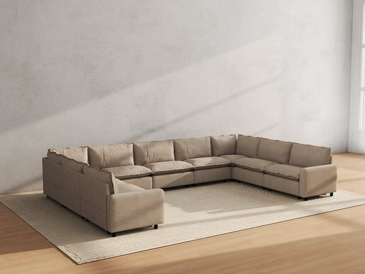 Modular Cero Modular Sectionals | 9-Piece Khaki Linen Open Space U-Shaped Sectionals 9-Seater