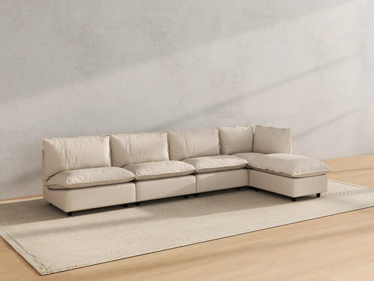 Modular Cero Modular Sectionals | 5-Piece Beige Linen Large Space L-Shaped Sectionals 4-Seater with 1-Ottoman
