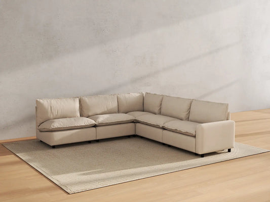 Modular Cero Modular Sectionals | 5-Piece Beige Linen Large Space V-Shaped Sectionals 5-Seater