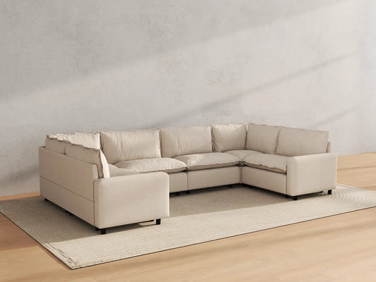 Modular Cero Modular Sectionals | 6-Piece Beige Linen Large Space U-Shaped Sectionals 6-Seater