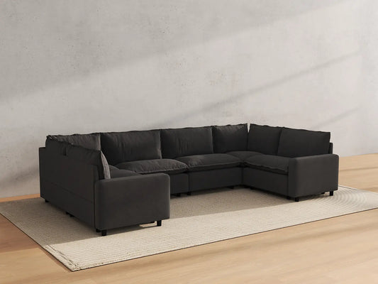 Modular Cero Modular Sectionals | 6-Piece Grey Linen Grand Estate U-Shaped Sectionals 6-Seater