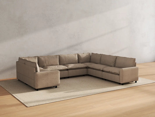 Modular Cero Modular Sectionals | 7-Piece Khaki Linen Large Space U-Shaped Sectionals 7-Seater
