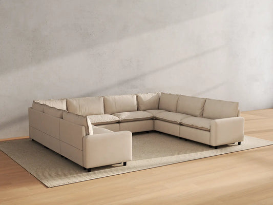Modular Cero Modular Sectionals | 8-Piece Beige Linen Open Space U-Shaped Sectionals 8-Seater