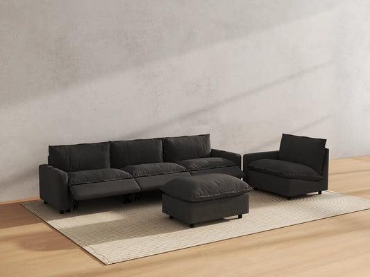Modular Cero Reclining Sectionals | 5-Piece Grey Linen Large Space Sofa Sets 4-Seater with 1-Ottoman