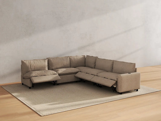 Modular Cero Reclining Sectionals | 5-Piece Khaki Linen Grand Estate V-Shaped Sectionals 5-Seater