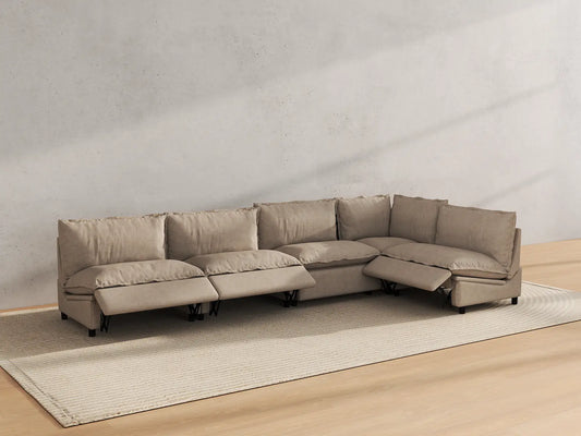 Modular Cero Reclining Sectionals | 5-Piece Khaki Linen Large Space L-Shaped Sectionals 5-Seater