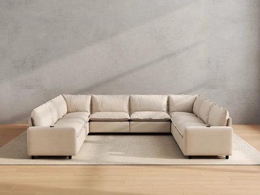 Modular Cero Reclining Sectionals | 8-Piece Beige Linen Grand Estate U-Shaped Sectionals 8-Seater