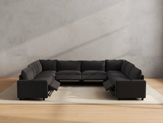 Modular Cero Reclining Sectionals | 8-Piece Grey Linen Grand Estate U-Shaped Sectionals 8-Seater
