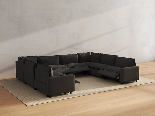 Modular Cero Reclining Sectionals | 8-Piece Grey Linen Grand Estate U-Shaped Sectionals 8-Seater