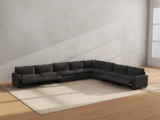 Modular Cero Reclining Sectionals | 8-Piece Grey Linen Open Space V-Shaped Sectionals 8-Seater