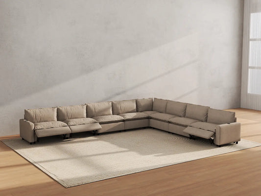 Modular Cero Reclining Sectionals | 8-Piece Khaki Linen Grand Estate V-Shaped Sectionals 8-Seater