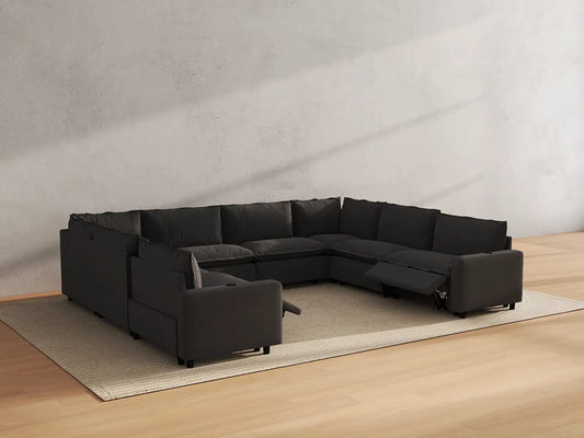 Modular Cero Reclining Sectionals | 8-Piece Grey Linen Grand Estate U-Shaped Sectionals 8-Seater
