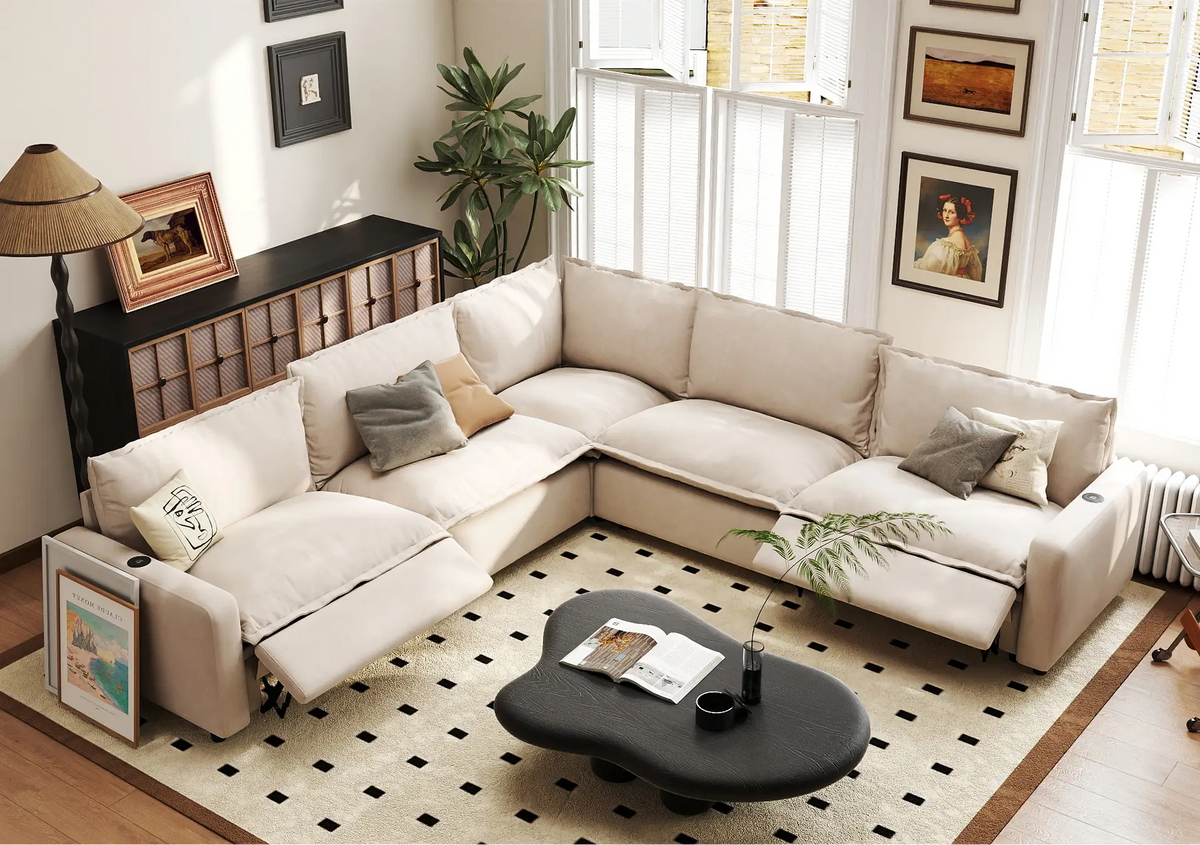 V-Shaped Sofa With Recliner