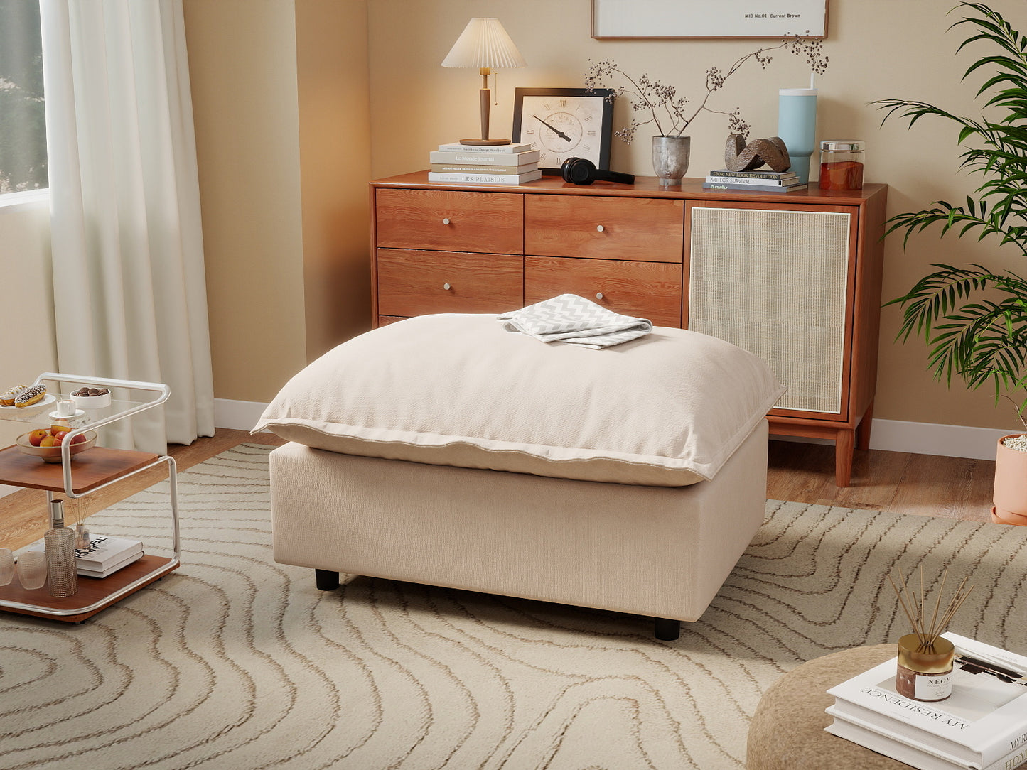 1 Piece Beige Linen Flex Nook Ottomans 3