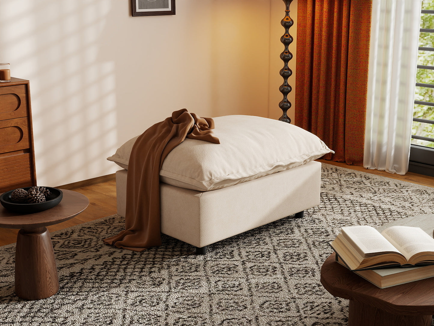 1 Piece Beige Linen Flex Nook Ottomans 4