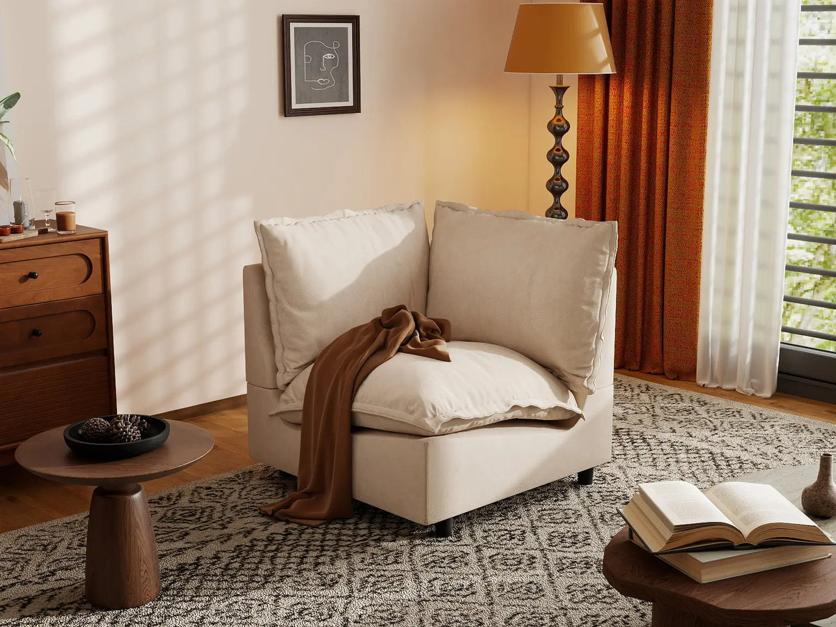 1 Piece Beige Linen Flex Nook Single Sofa 1 Seat 5
