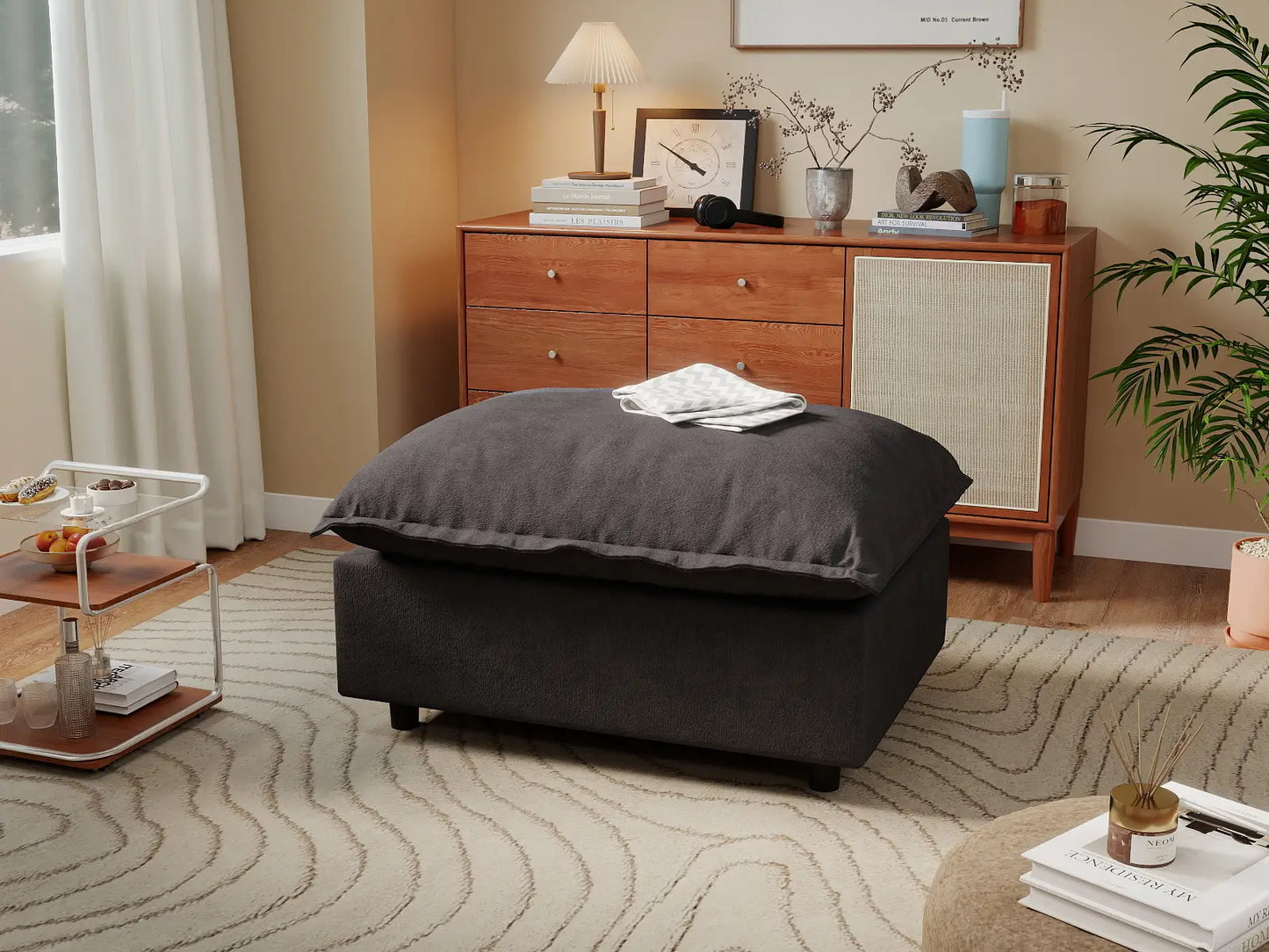 1 Piece Grey Linen Dorm Room Ottomans 1